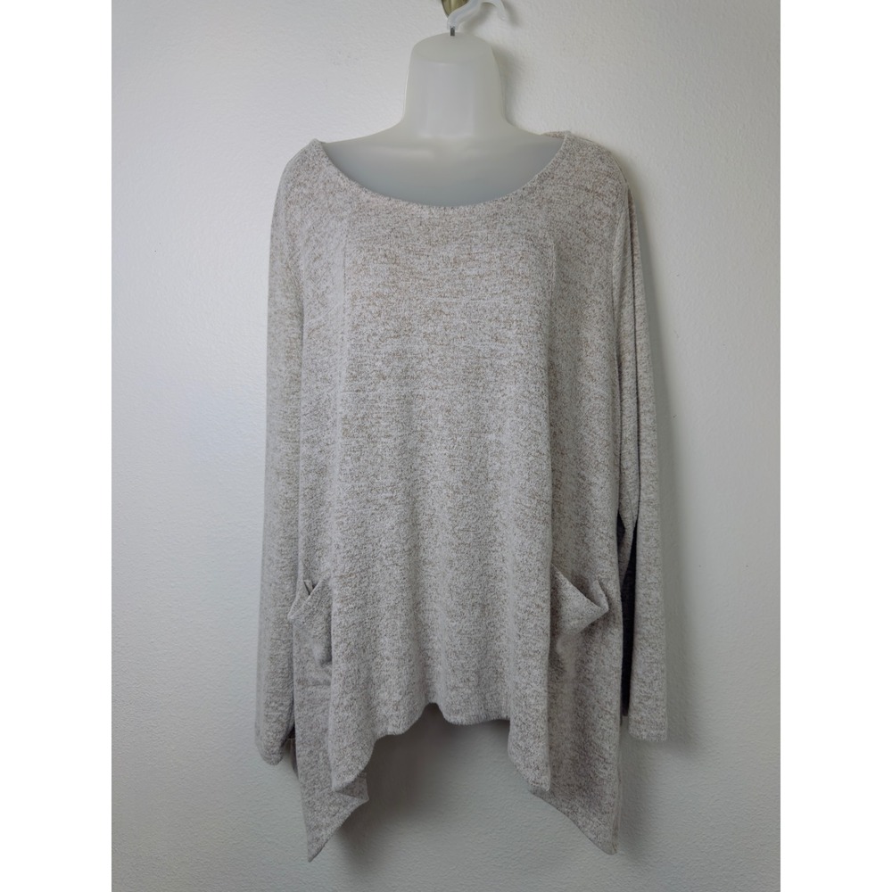 Soft Surroundings Marled Knit Sharkbite Tunic Top Beige 2X 5CA63